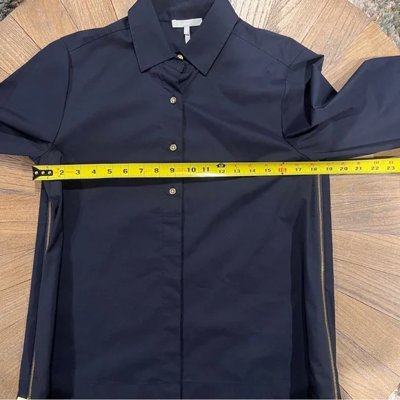 Hinson Wu Savannah Shirt Blouse Side Zippers French Cuff 3/4 Sleeves Navy Sz S - Picture 14 of 14
